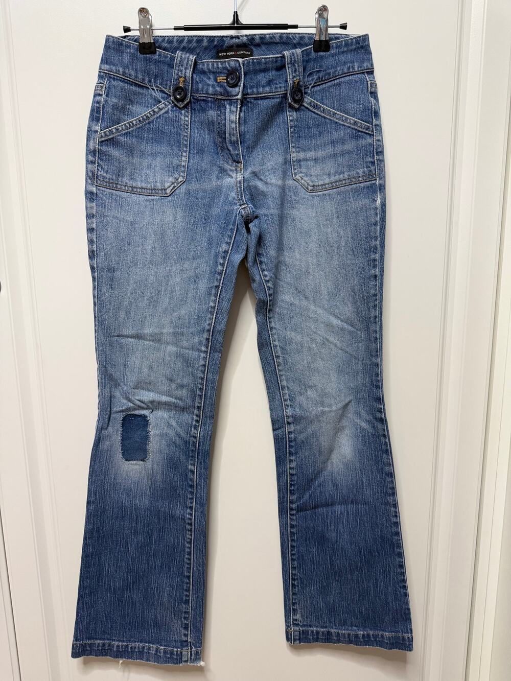 New York & company size 2 denim jeans patchwork knee flap pockets vintage y2K